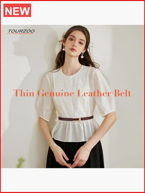 Genuine Leather Skinny Belt with Gold Buckle for Dresses Jeans main image 4